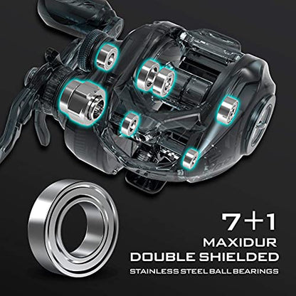 KastKing Spartacus II Baitcasting Fishing Reel, 6oz Ultralight Baitcaster Reel, Super Smooth with 17.6 LB Carbon Fiber Drag, 7.2:1 Gear Ratio, 39mm Palm Perfect Lower Profile Design - color: C:Left-Black Rhino-7.2:1