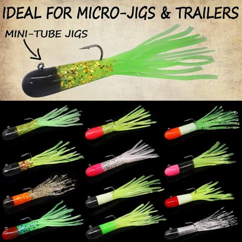 Crappie Jigs Kit with Tube Baits, 120pcs Soft Plastic Crappie Lures (12 Colors) & 10 Jig Heads for Panfish & Trout Fishing - color: Tri-Color Tube Collection Kit 130-Piece