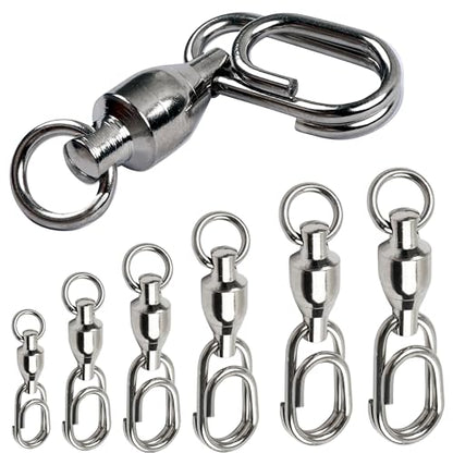 Ball Bearing Fishing Swivel Snaps with Oval Split Rings,25pcs Set High Strength Power Snap Swivels Quick Change Lure Connector Fish Tackle Saltwater Freshwater 30lbs-125lbs