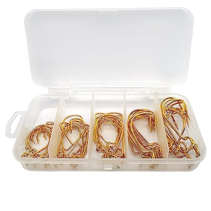 50pcs Fishing Worm Hooks High Carbon Steel Wide Gap Offset Saltwater Freshwater Extra Strong Circle Jig Worm Fishing Hooks for Bass Trout with Box Packed #1/0-5/0 - color: silver