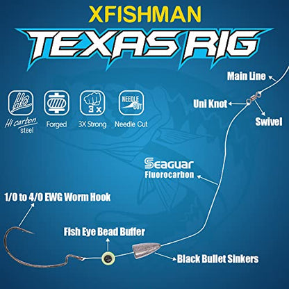 Texas-Rigs-for-Bass-Fishing-Leaders-with-Weights-Hooks-Rigged-Line-Kit - size: 2/0 Hooks-1/4 oz Weight-5pcs