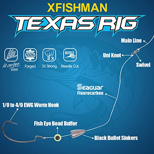 Texas-Rigs-for-Bass-Fishing-Leaders-with-Weights-Hooks-Rigged-Line-Kit - size: 4/0 Hooks-3/8 oz Weight-5pcs
