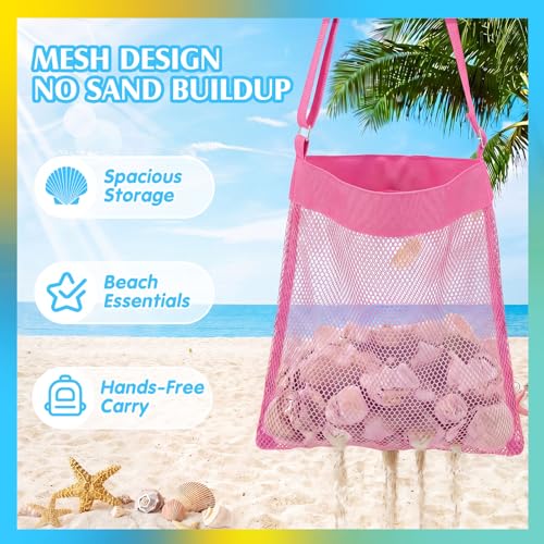 VioraWhite 2 Pcs Extra Large 14 x 16inch Clam Mesh Chum Beach Bags for Seashells Clams Treasures Sand Away Foldable Shell Collection Bags with Adjustable Straps (Pink,Light Green) - color: Pink,Light Green
