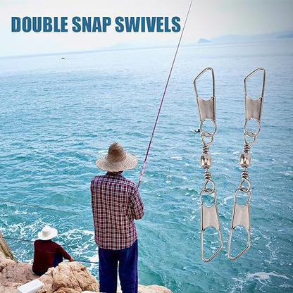 SUPERFINDINGS 30Pcs Double Fishing Snap Swivels Carbon Steel Fishing Rolling Bearing Connector Fishing Rolling Ball with Snap Connector Fishing Tackle Fishing Accessories, 89mm
