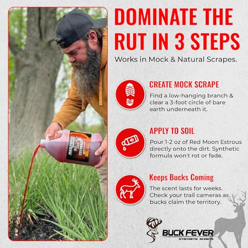 Buck Fever Red Moon Estrous – Synthetically Formulated Deer Liquid Attractant – Non-Spoiling, Sweet Synthetic Buck Attractant Scent – Moisture Reactivated Mature Rutting Buck Scent - size: 1 Gallon