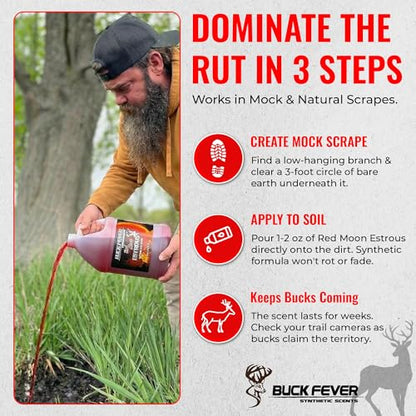 Buck Fever Red Moon Estrous – Synthetically Formulated Deer Liquid Attractant – Non-Spoiling, Sweet Synthetic Buck Attractant Scent – Moisture Reactivated Mature Rutting Buck Scent - size: 1 Gallon