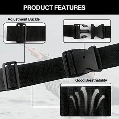Fishing Wading Belt Rod Holder Adjustable Wader Waist Belt for Fly Surf Casting Spinning Pole Fishing Tool Tackle (Black) - color: Black