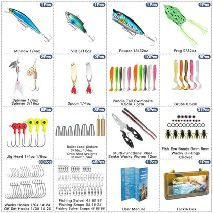 WITOROR Fishing Lures, 148Pcs Tackle Box with Tackle Included, Crankbaits, Spoon, Hooks, Weights & Other Accessories, Fishing Bait Lure Gear Kit Gifts for Men Bass Freshwater