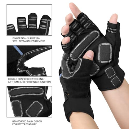 XUKER Half Finger Padded Palm Water Gloves, Anti-Slip Quick Dry for Kayak SUP Dive Ski - color: Black, size: Large