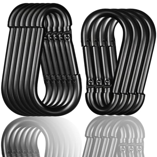 Black Carabiner, Heavy Duty Galvanized Steel Spring Snap Hook Carabiner Clips with 1000LBS Holding Capacity, Ideal for Outdoor, Hammock, Swing and Travel (10PCS M12 4.7Inch) - size: 10PCS-M12, style: Black