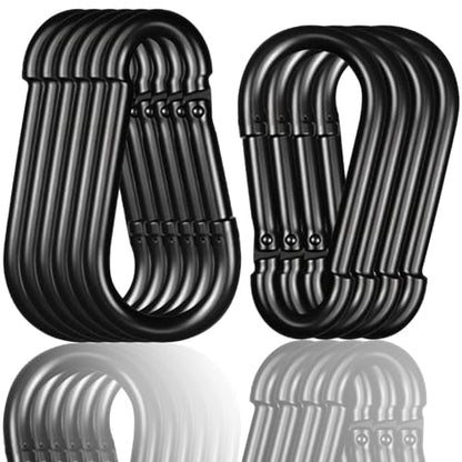 Black Carabiner, Heavy Duty Galvanized Steel Spring Snap Hook Carabiner Clips with 1000LBS Holding Capacity, Ideal for Outdoor, Hammock, Swing and Travel (10PCS M12 4.7Inch) - size: 10PCS-M12, style: Black