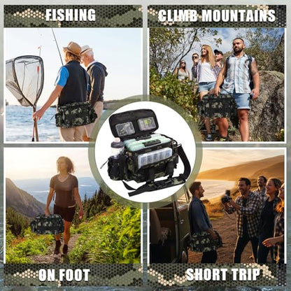 Fishing Tackle Bag with 3 Pcs 3600 Tackle Trays Expandable Soft Fishing Bag Waterproof Camouflage Gear Backpack Padded Shoulder Strap Angler Gear Storage Gifts for Fishermen(Green) - color: Green
