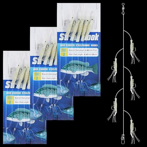 Fishing Bait Rigs Set,4/10 Packs Fishing Rig with String Hooks Soft Shrimp Lure,Real Skin,Lure Barrel Swivels Surf Fishing Rigs for Mackeral Herring Baitfish - color: Fishing Shrimp Rig, size: 10 Packs