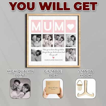 Personalized Mum Picture Wooden Frame, Custom Family Photo with Meaningful Quote & Names, Best Mother Ever Plaque Gifts for Mother's Day, Sentimental Gifts Ideas for Mom, Grandma, Nana, Women - color: 0. Mom-03