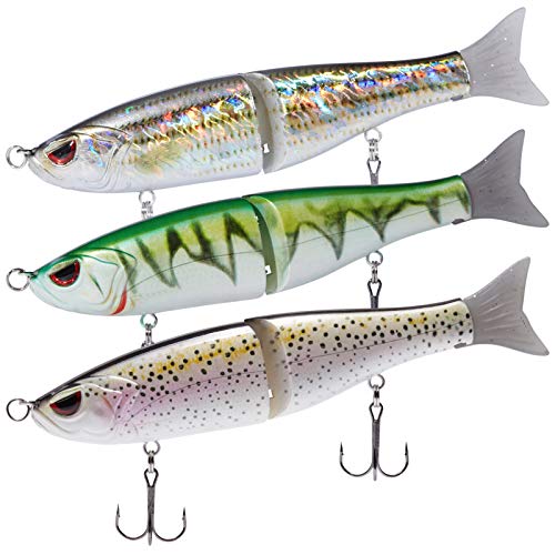 Bassdash SwimShad Glide Baits Jointed Swimbait Bass Pike Salmon Trout Muskie Fishing Lure,3-Pack - color: Rainbow Trout + Striper + Firetiger, size: 7in/2.2oz