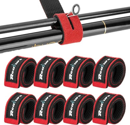 Realure 8 Pcs Fishing Rod Straps Adjustable Neoprene Ties Elastic Fishing Rod Tackle Belt Ties Casting Rod Straps for Fixed Casting Rods & Spinning Rods & Fly Rods Wrap Protectors - color: Red