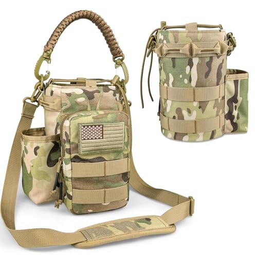 COOLYARD Water Bottle Holder with Strap Crossbody Sling Carrier Bag with Phone Pocket Molle Tactical Pouch for Walking Hiking Camping Gym Travel - color: CP Camo