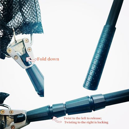 Fishing Landing Net, Fishing Net with Telescoping Pole Handle, Foldable Collapsible Nylon Material Mesh Landing Net Freshwater for Kids Men Women