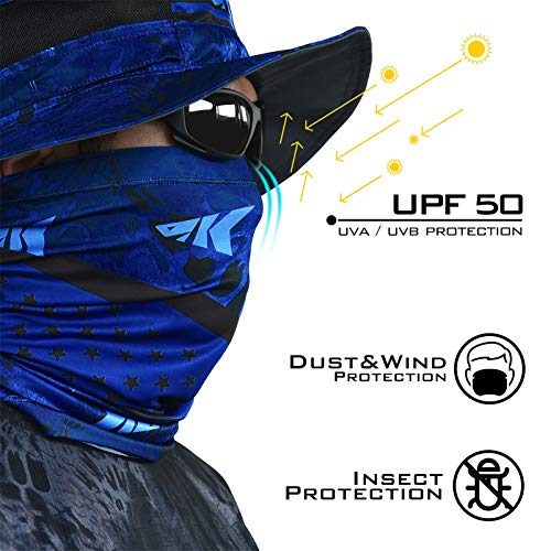 KastKing Sol Armis Neck Gaiter - UPF 50 Face Mask - UV Sun Protection Mask for Men & Women, Fishing, Hiking - color: G: Blue Patriot (Size: 19"x9.5")