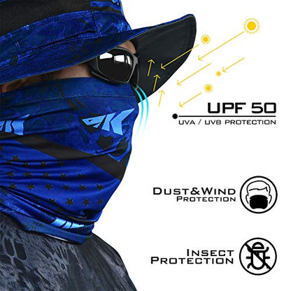 KastKing Sol Armis Neck Gaiter - UPF 50 Face Mask - UV Sun Protection Mask for Men & Women, Fishing, Hiking - color: G: Blue Patriot (Size: 19"x9.5")