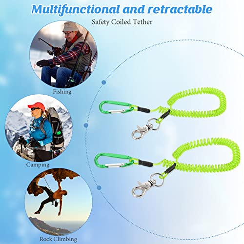 Woanger 6 Pack Fishing Lanyard Steel Wire Coiled Lanyard Tool Lanyards for Hand Tools Kayak Retractable Tool Leash Fishing Rod Safety Lanyards Gear with Alloy Clips for Pliers Boating - color: Green