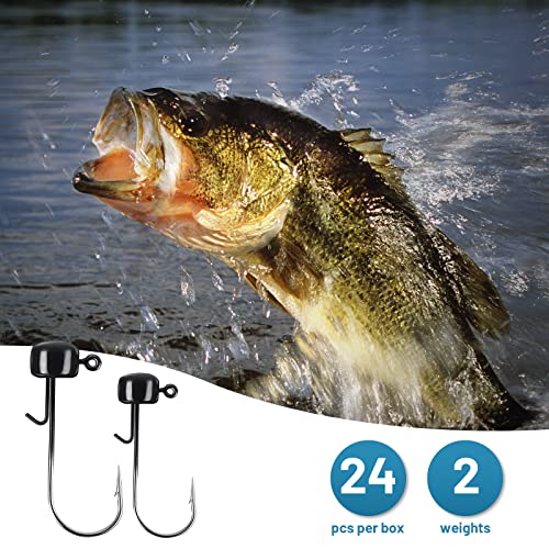 MadBite by KastKing Ned Rig Jig Heads for Soft Fishing Lures, 24-Pack Finesse Standard Mushroom Stand-up Ned Heads Kit, Needle Point Saltwater & Freshwater Versatility Ned Rig Hooks 1/8, 1/16, 3/16 oz - color: Black, size: 1/16 oz