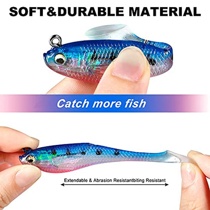PLUSINNO Fishing Lures, Trout Pike Walleye Bass Fishing Jig Heads, Pre-Rigged Soft Swimbaits with Ultra-Sharp Hooks, Bass Lures with Paddle Tail, Fishing Bait for Saltwater & Freshwater…