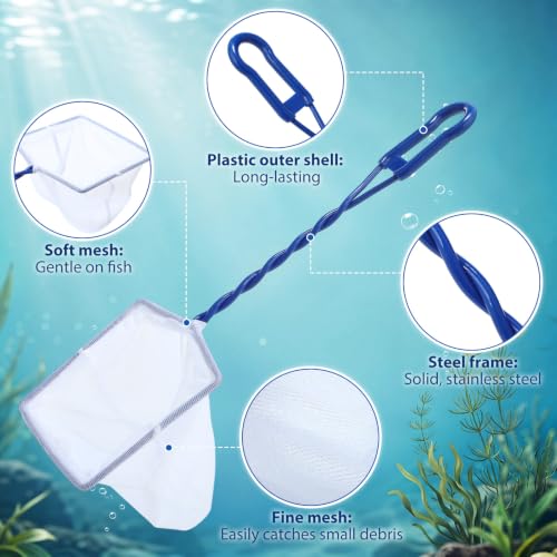 6 Pack Aquarium Fish Nets Blue Soft Fine Nylon Mesh with Spiral Plastic Handle & Iron Frame, Durable Fish Catch Net for Tank Cleaning, Fry, Pond and Stream - size: 4 In,5 In,6"