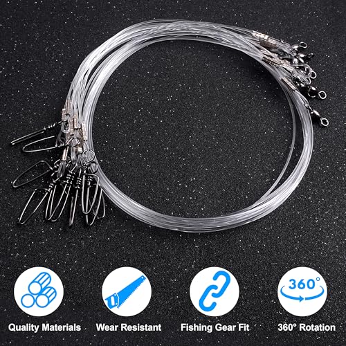Fishing Fluorocarbon Leader Line, 12/48pcs Fluorocarbon Fishing Lines with Swivel and Snaps Heavy Duty 20-50lb Saltwater Freshwater Fishing Leader Connects Lures Bait Hooks - style: Mix 4 Size-48pcs