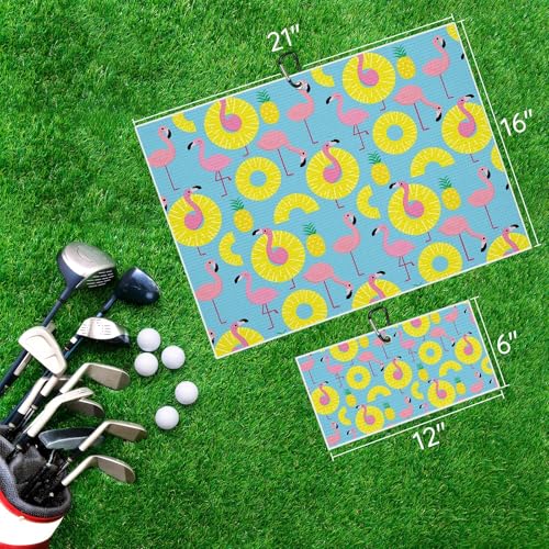 Flamingo Paradise Golf Towel for Golf Bags Carts Yellow Circles Pineapples Golf Towels with Clip B;ue Waffle Towels Cleaning Cloth 2 Packs for Men Golfer Accessories, Birthday Present - color: Yellow Pink