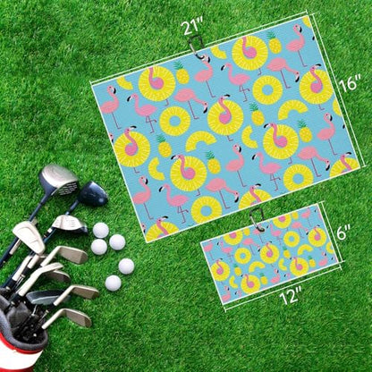Flamingo Paradise Golf Towel for Golf Bags Carts Yellow Circles Pineapples Golf Towels with Clip B;ue Waffle Towels Cleaning Cloth 2 Packs for Men Golfer Accessories, Birthday Present - color: Yellow Pink