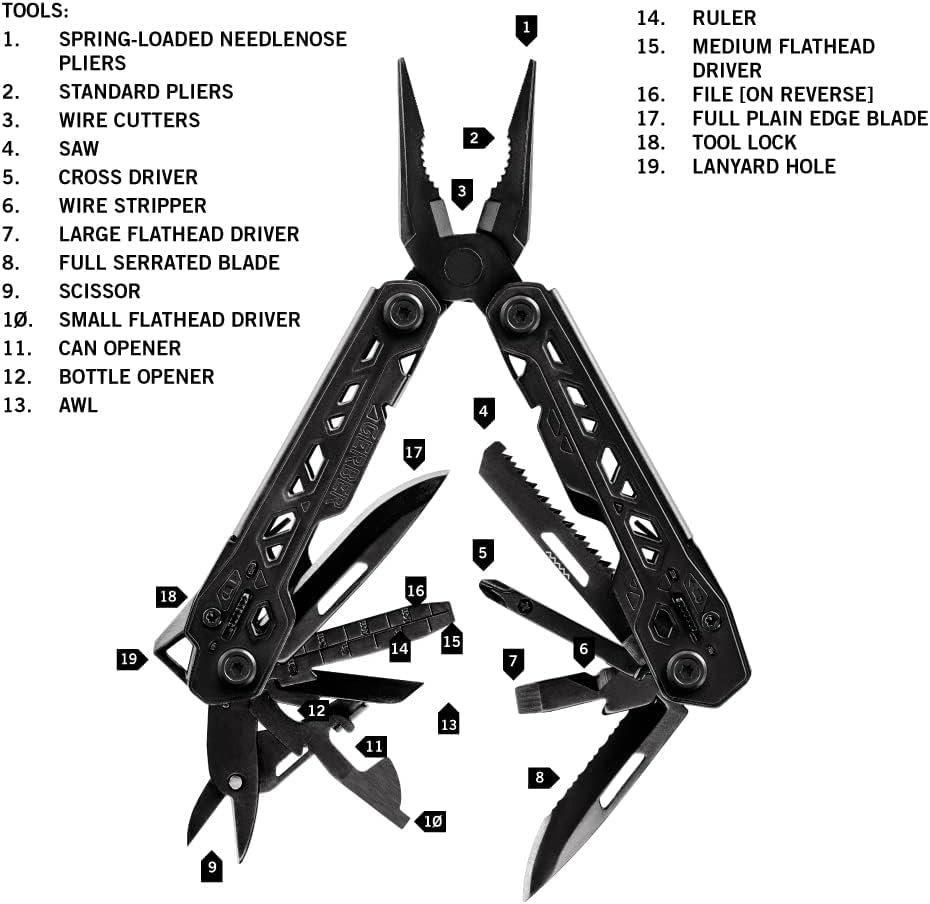 Gerber Gear Truss 17-in-1 Multitool with Pocket Knife and Needle Nose Pliers - Gifts for Men, Compact EDC Gear, Black with Standard Sheath - style: Black Standard Sheath