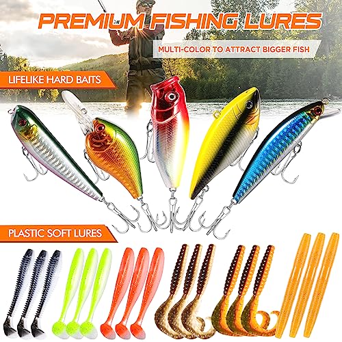 PLUSINNO 353/404 PCS Fishing Lures, Upgrade Fishing Tackle Box with Tackle Included, Crankbaits, Hooks, Weights, Other Accessories, Fishing Lure Bait Gear Equipment Kit Gift for Men Freshwater Bass - color: 404 Pcs Fishing Tackle Kit