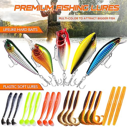 PLUSINNO 353/404 PCS Fishing Lures, Upgrade Fishing Tackle Box with Tackle Included, Crankbaits, Hooks, Weights, Other Accessories, Fishing Lure Bait Gear Equipment Kit Gift for Men Freshwater Bass - color: 404 Pcs Fishing Tackle Kit