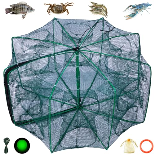 The Magic Foldable Fishing Trap, Folding Fishing Net，2024 Upgrade Auto-Foldable Strengthened Fishing Trap Net, Minnow Traps for Bait Fish，Fish Traps，Crawfish Trap，Minnow Trap - color: 16Holes