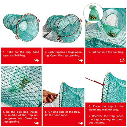 BasicGear Crab Spring Trap 2 pcs - Bait Trap for Lobster, Crawfish, Shrimp, Portable Folding Collapsible Fishing Traps Nets Fishing Accessories