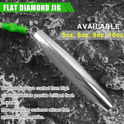 Diamond Jigs Saltwater Fishing Lures, 2Pack Casting Jigging Spoon with Tube Tail Striped Bass Metal Jig Spoons Deep Sea Offshore Surf Fishing 1oz-4oz - size: 5 Ounce, style: Green Tube, 2pack