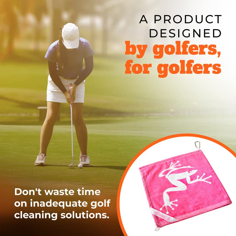 Frogger Amphibian Golf Towel with Wet and Dry Technology, Pink - Golf Bag Accessory for Men and Women with Carabiner Clip - color: Pink/White