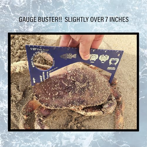 Fishernomics Crab Gauge - Blue & Silver Crab Ruler, Measuring Tool for Dungeness Crab, Rock Crab and Blue Crab with Strong Magnetic Clip Holder and Retractable Coiled Lanyard Carabiner