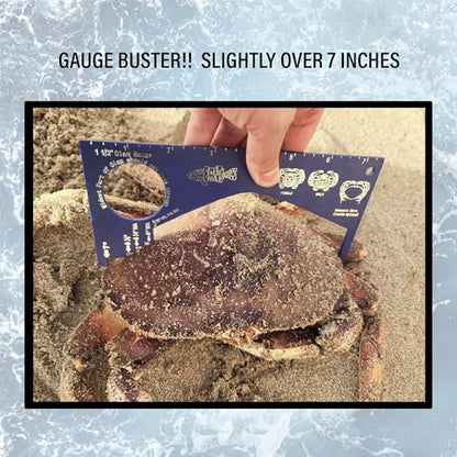 Fishernomics Crab Gauge - Blue & Silver Crab Ruler, Measuring Tool for Dungeness Crab, Rock Crab and Blue Crab with Strong Magnetic Clip Holder and Retractable Coiled Lanyard Carabiner