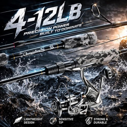 Sougayilang Fishing Rod and Reel Combo, Stainless Steel Guides Fishing Pole with Spinning Reel Combo for Bass Fishing - color: Grey, size: 5'10''-2000