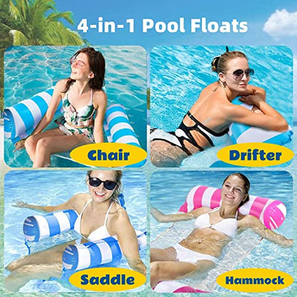 8/2 Pack Inflatable Pool Floats Adult,Plus Size 4-in-1 Multifunctional Pool Hammock Floating Lounge Chairs,Suitable for Vacation,Leisure,Pool Parties - color: Blue&navy&rose&Green