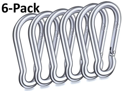 Black & Silver Zinc-Galvanized Heavy Duty Bushcraft Carabiner Spring Snap Clip Link Hooks 200-500lb Load 2, 6 & 12 Packs - color: 8cm (3.15in) Silver 6 Pack