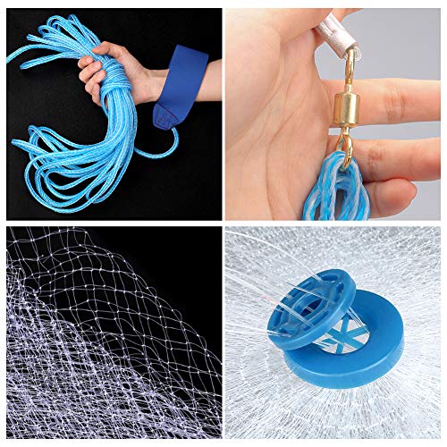 Yeahmart American Saltwater Fishing Cast Net for Bait Trap Fish 3ft/4ft/5ft/6ft/7ft/8ft/9ft/10ft Radius Casting Nets with Heavy Duty Real Zinc Sinker Weights, 3/8inch Mesh Size - style: 4ft Radius