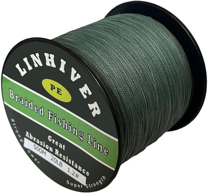 Braided Fishing Line, Strong Power, Great Abrasion Resistance, Thin Diameter, No Stretch, Low Memory and High Sensitivity(164/328/547/1093Yds) 10/15/20/30/40/50/60/70/80/100LB,4/8 Strands - color: Dark Green, size: 40LB-0.28mm-328YDS(300M)-4 Strands