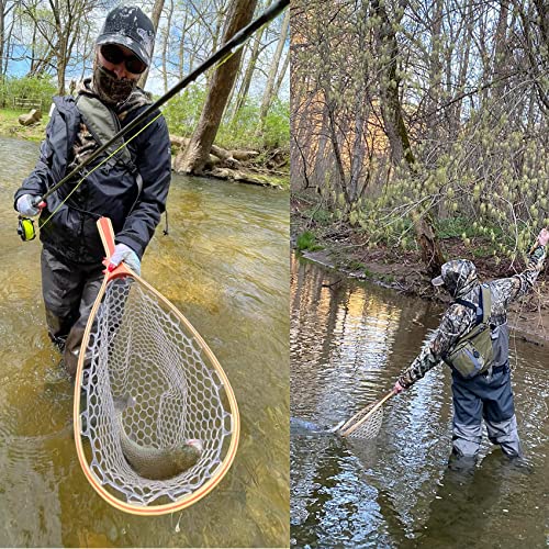EUPHENG Fly Net Trout Net Landing Net Float Fishing Net Soft Rubber Clear Ghost Net Catch & Release Net Magnetic Net Release - color: HWRN05-Round Head Clear Rubberized Net
