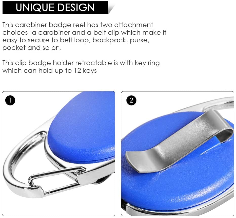 Retractable Badge Holder with Carabiner Reel Clip and Key Ring for ID Card Key Keychain Holders Blue 10 Pieces - style: Blue-10pcs