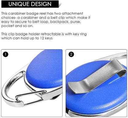 Retractable Badge Holder with Carabiner Reel Clip and Key Ring for ID Card Key Keychain Holders Blue 10 Pieces - style: Blue-10pcs