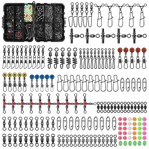 SILANON Fishing Swivels Tackle Kit, 174pcs Include Barrel Swivels,Sinker Slides,3 Way Swivels,Duo Lock Snaps,Barrel Snap Swivels Fishing Tackle Box Set for Bass Trout Saltwater Freshwater - style: 180pcs Kit