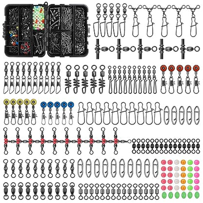 SILANON Fishing Swivels Tackle Kit, 174pcs Include Barrel Swivels,Sinker Slides,3 Way Swivels,Duo Lock Snaps,Barrel Snap Swivels Fishing Tackle Box Set for Bass Trout Saltwater Freshwater - style: 180pcs Kit